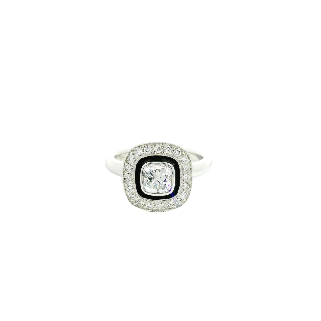 18ct white gold diamond and black enamel engagement ring