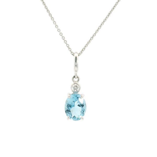 18ct white gold blue aquamarine pendant