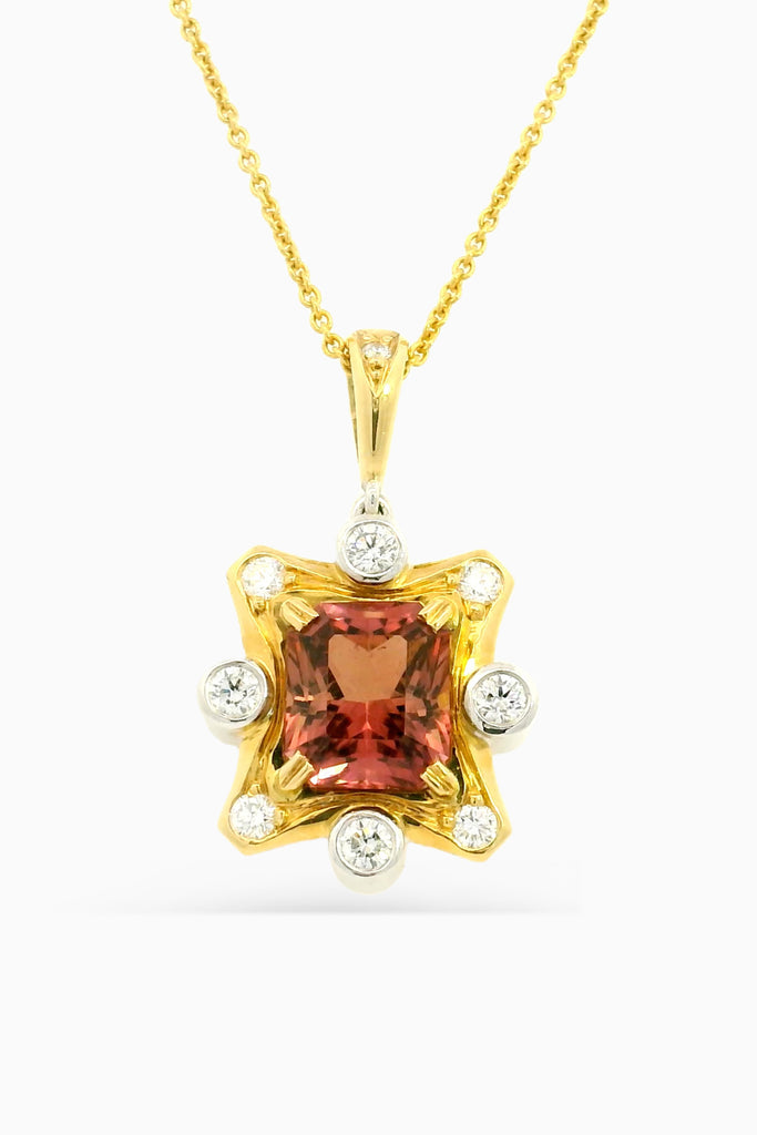 18ct yellow and white gold peach tourmaline pendant