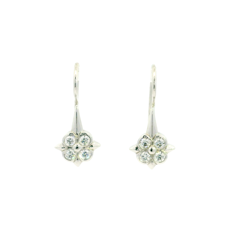 18ct white gold flower drop earrings