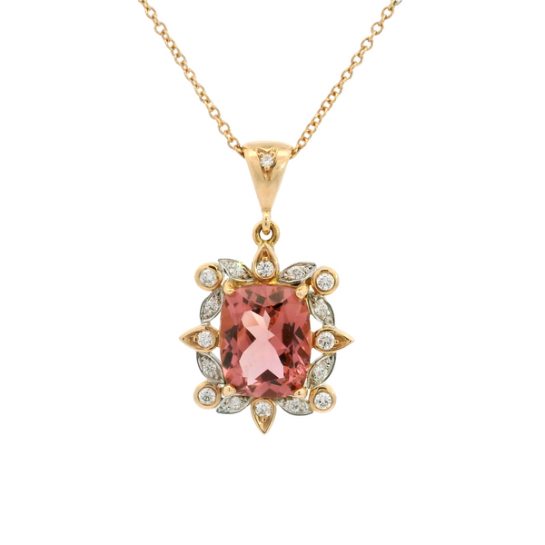 18ct rose and white gold pink tourmaline pendant