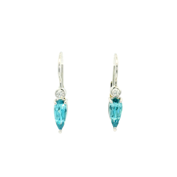 18ct white gold blue zircon drop earrings